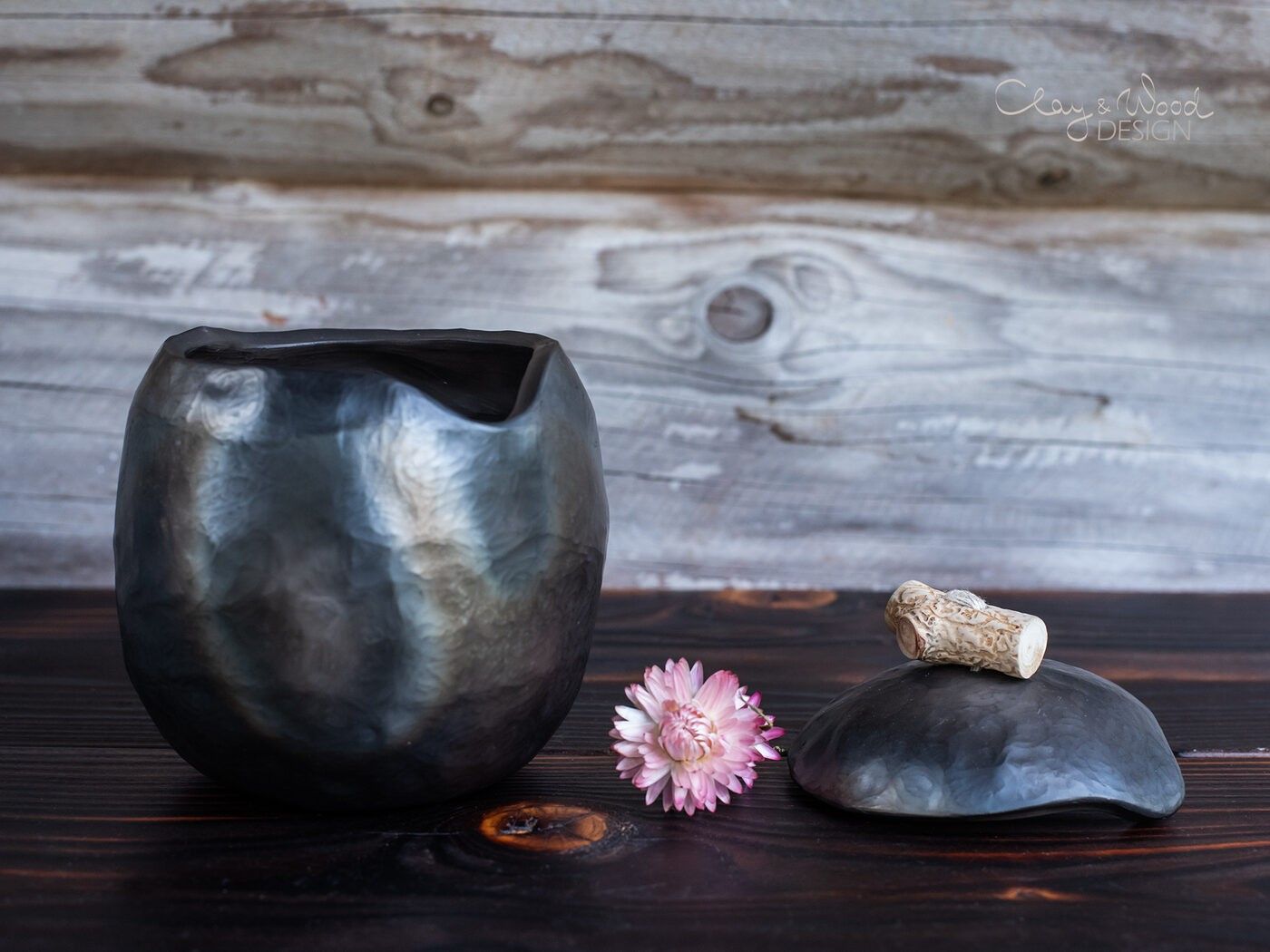 Uzglabāšanas trauks Clay & Wood Design, 820 ml, melnā krāsā — attēls 3