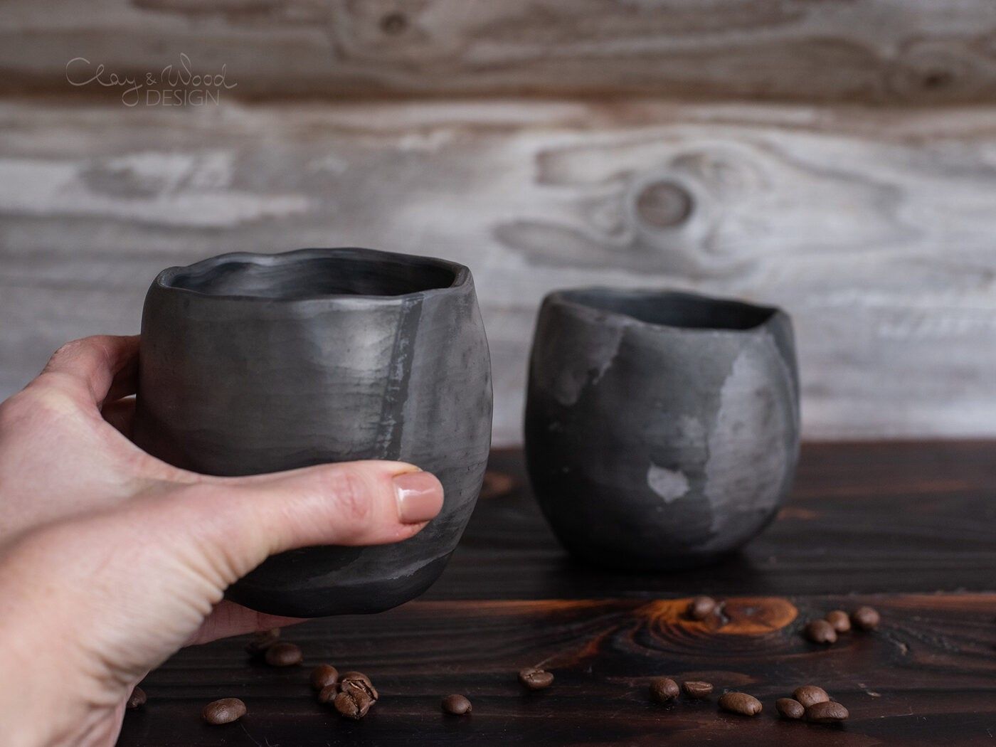Krūze Clay & Wood Design, 250 ml, keramika, melnā krāsā — attēls 3