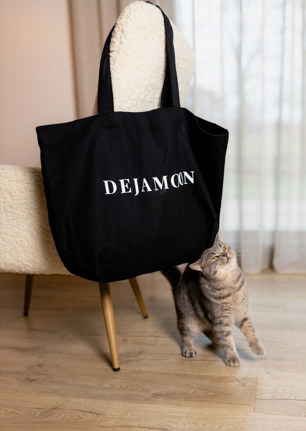 Plecu soma DEJAMOON, liela, tekstils, melnā krāsā — attēls 2