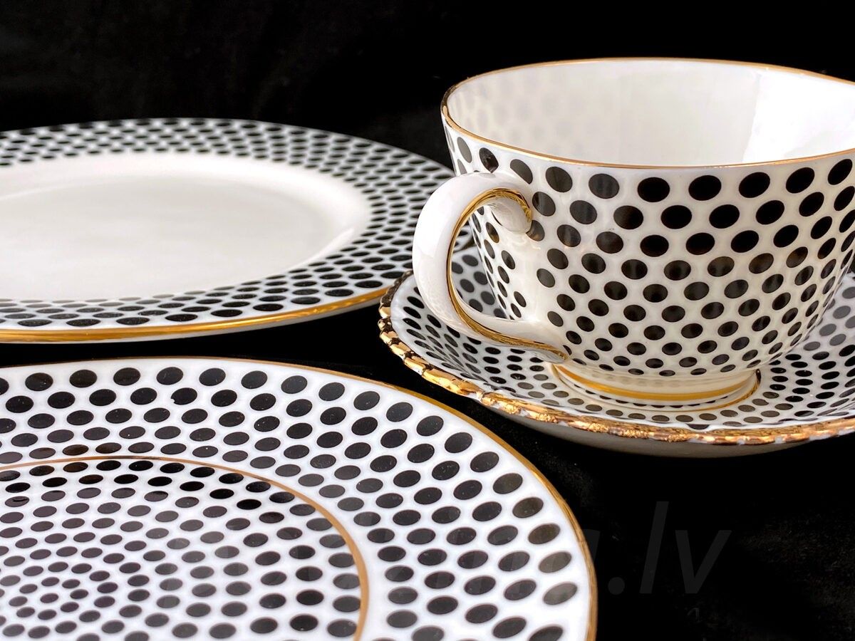 Trauki Podziņas porcelāns, baltā, melnā, zelta krāsā — attēls 3