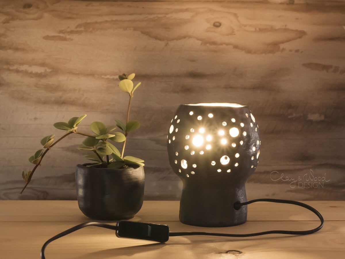 Galda lampa Clay & Wood Design, E14, melnā krāsā — attēls 2