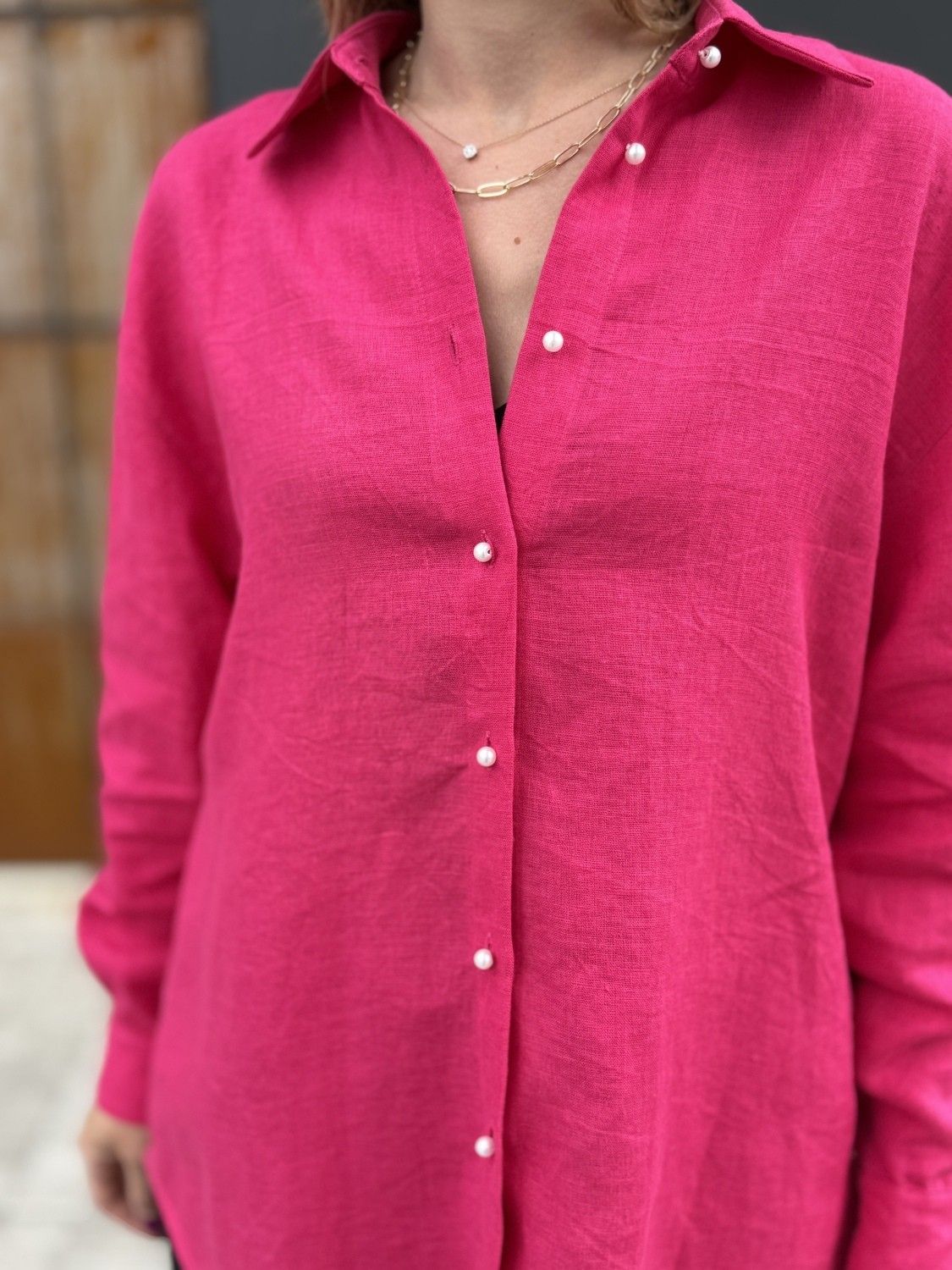 Blūze DEJAMOON, S, L, XL, lins, rozā krāsā — attēls 3
