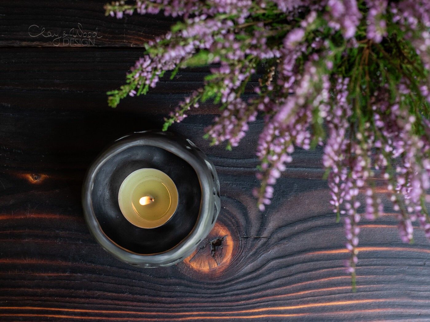 Laterna Clay & Wood Design, melnā krāsā — attēls 2
