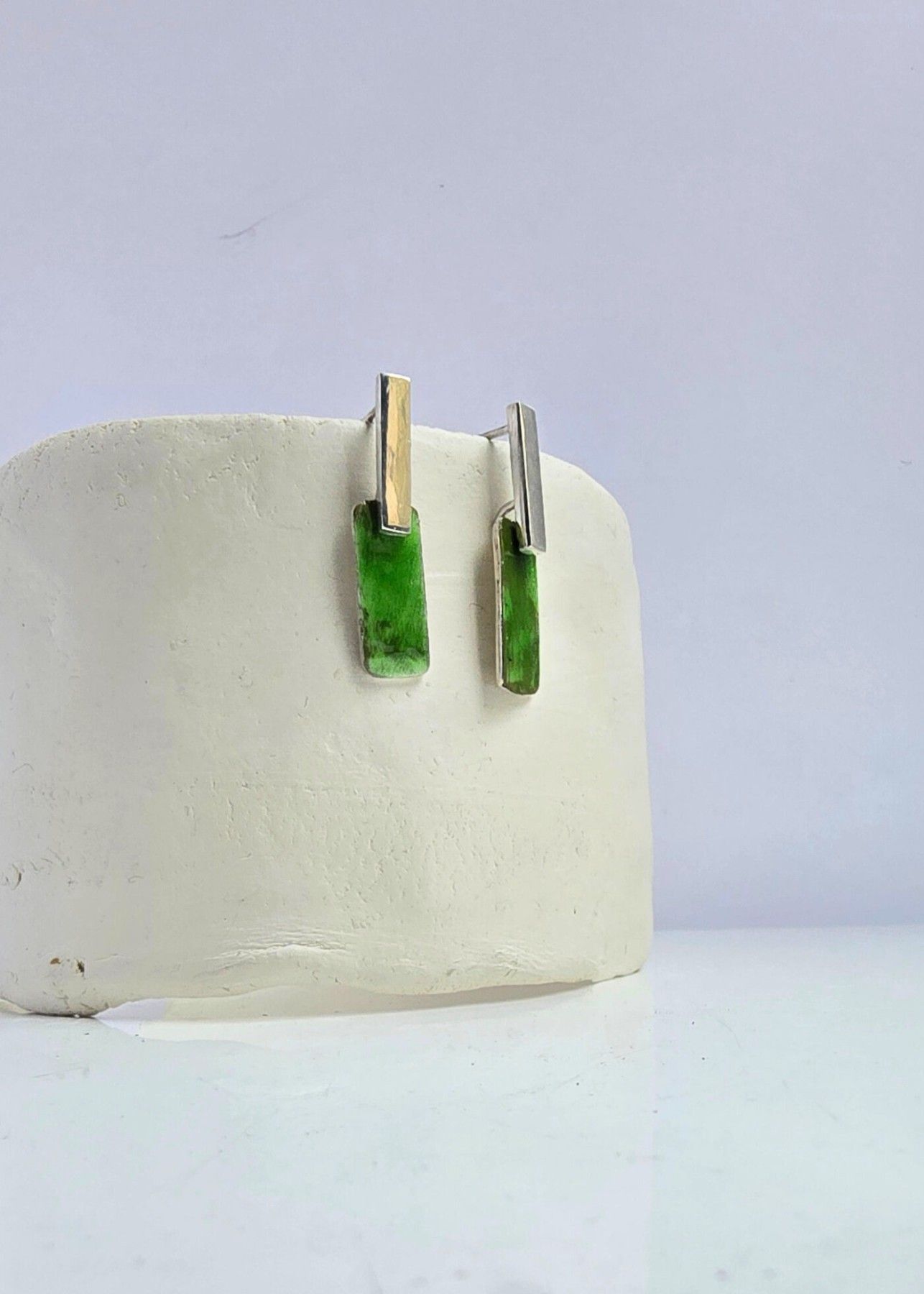 Auskari Asmane Jewellery, sudrabs 925, sudraba, zaļā krāsā — attēls 2