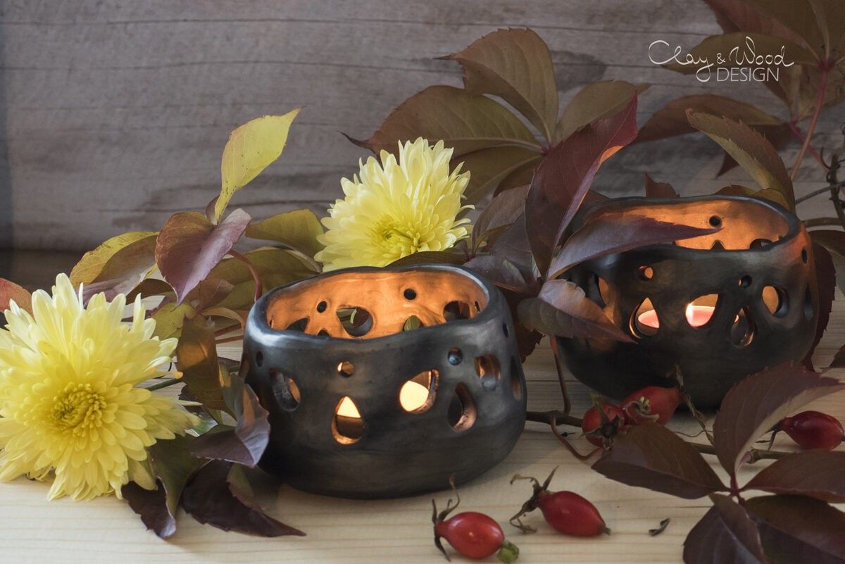 Laterna Clay & Wood Design, melnā krāsā — attēls 4